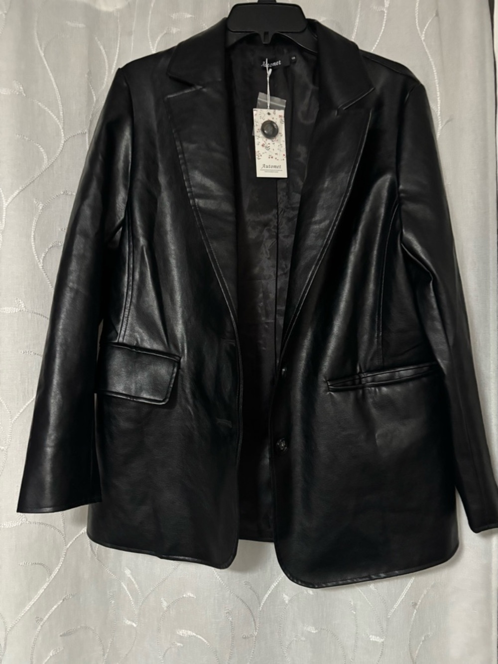 Women's Oversized Black Leather Blazer Jacket